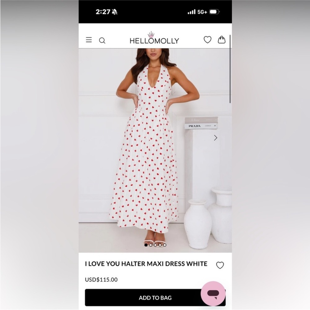 Hello Molly White Maxi Dress with Red Heart Pattern